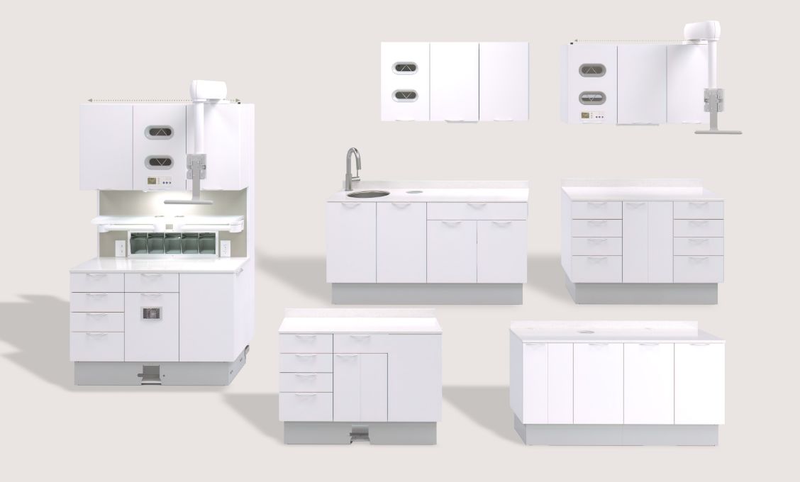 A-dec Inspire dental cabinets in various configurations
