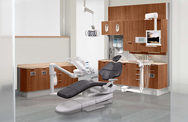 Dental operatory with A-dec 500 dental chair in Ebony upholstery